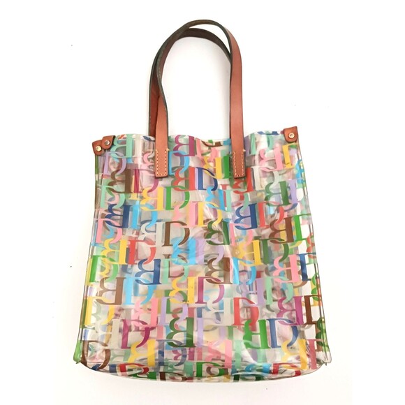 Dooney & Bourke Clear Vinyl Multicolor Logo Small Lunch Tote Leather Handles - Picture 4 of 11
